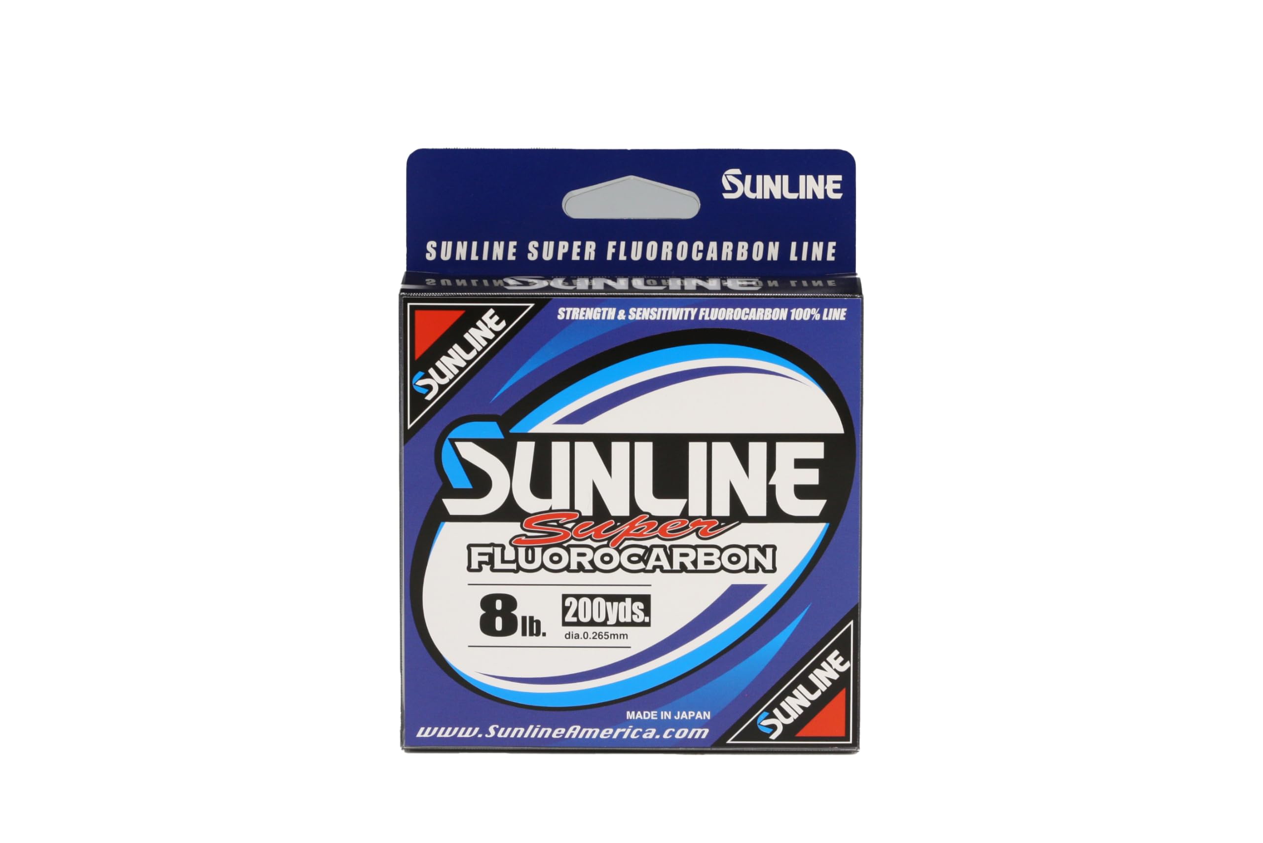 Sunline Super Fluorocarbon line, clear 8 lb, versatile with strong knots and abrasion resistance.