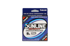 Sunline Super Fluorocarbon line, clear 8 lb, versatile with strong knots and abrasion resistance.