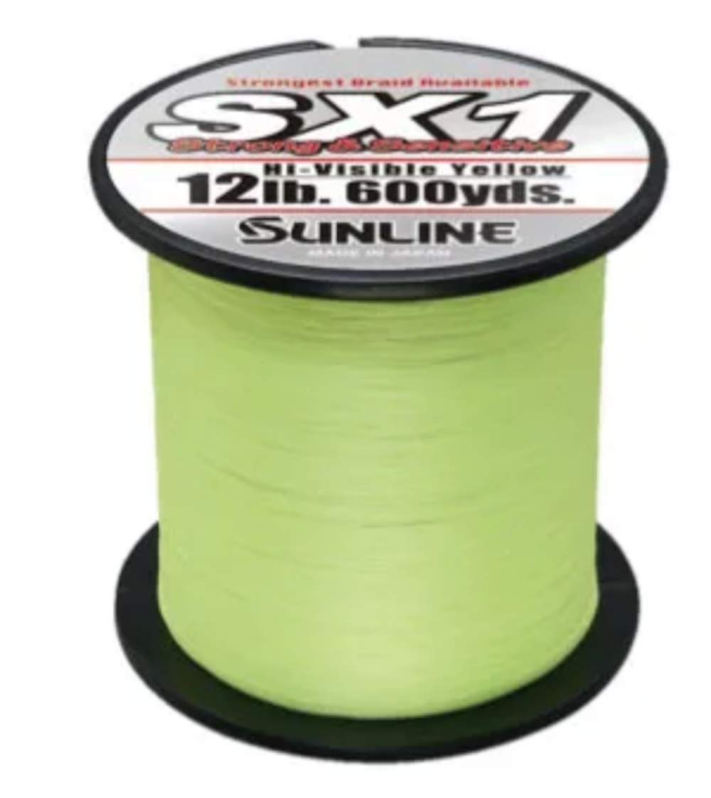 Sunline SX1 braid 600 yd hi-vis yellow for bass fishing with smooth casting and accurate presentation.
