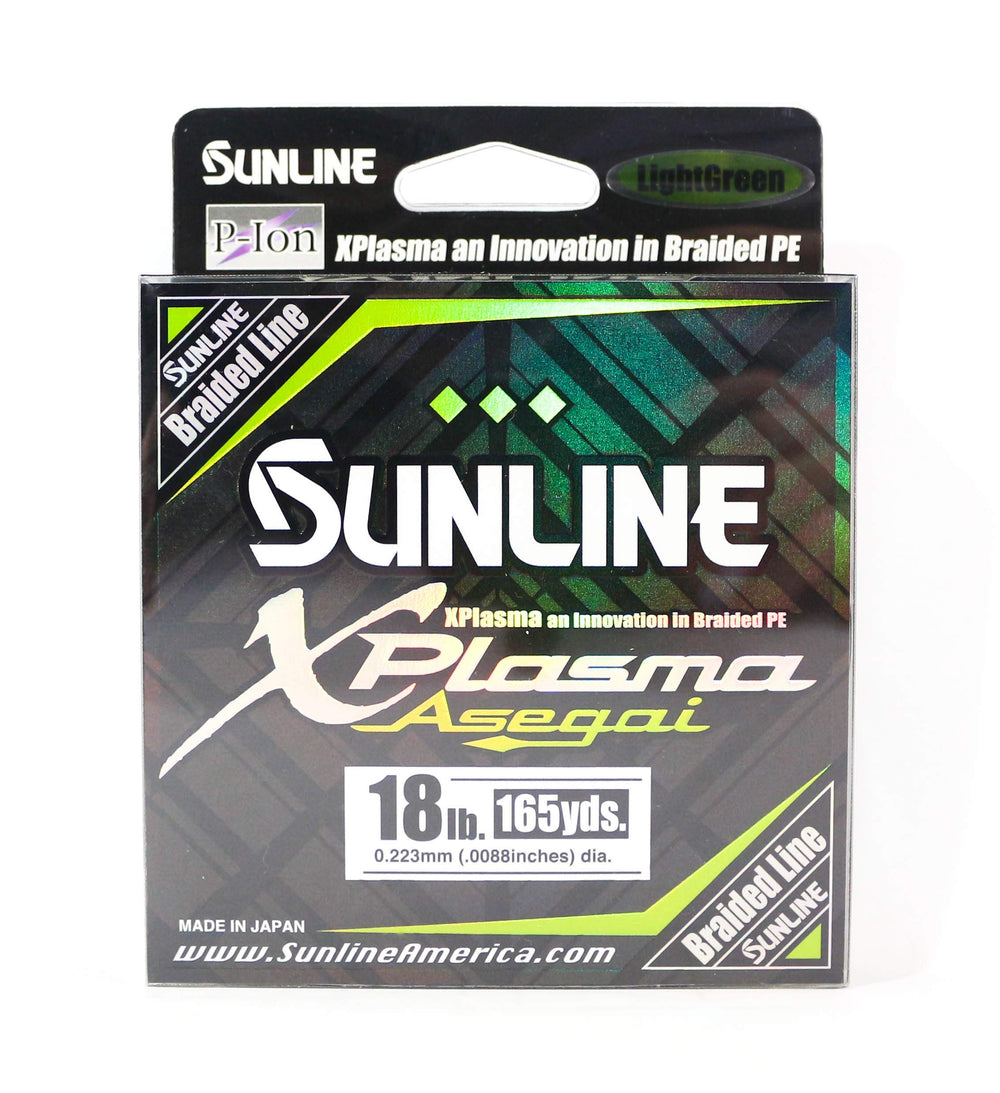 Sunline Xplasma Asegai 18lb 165yd light green fishing line close-up showing smooth texture for long casts