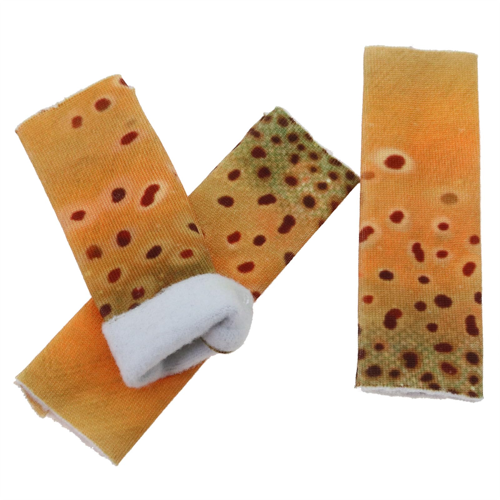 Three yellow finger guards sized 6.5 x 2.5 cm