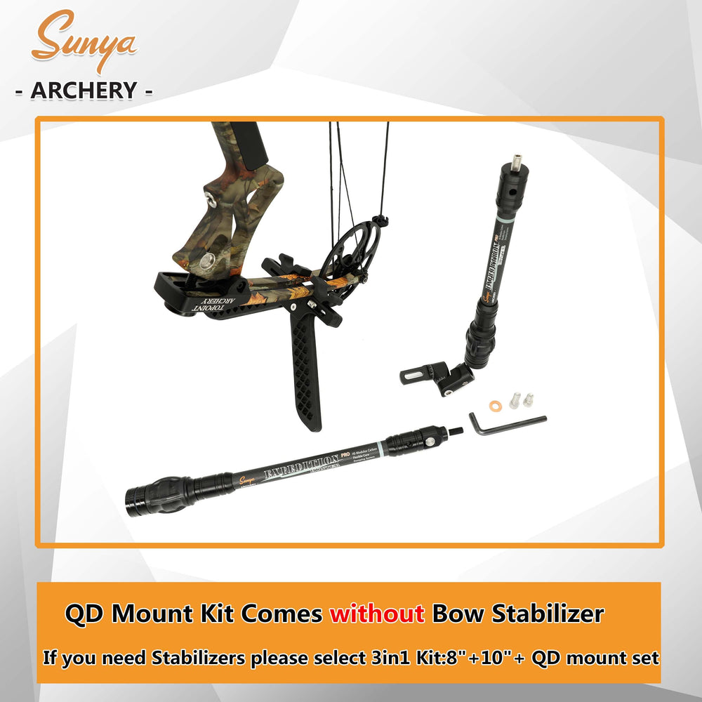 SUNYA Archery front-stabilizer mount in action shows quick detach convenience.