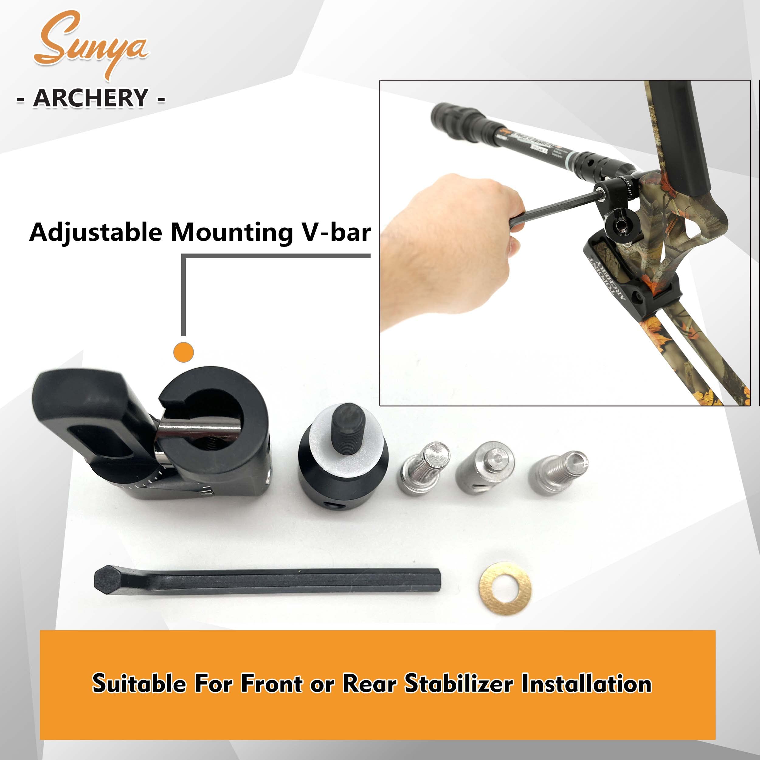 SUNYA Archery vbar-connect-kit side attachment demonstrates secure rear mounting compatibility.