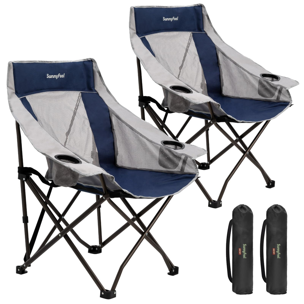 SUNNYFEEL 2Pack chair with side table demonstrates hands-free access for beach and picnics.