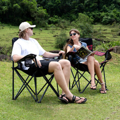 SunnyFeel adult folding chair with padded armrests delivers comfort for long outdoor sessions.