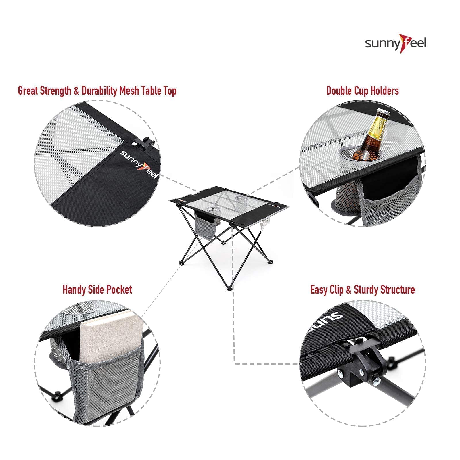 Sunnyfeel beach picnic table portable setup for outdoor meals and sun.