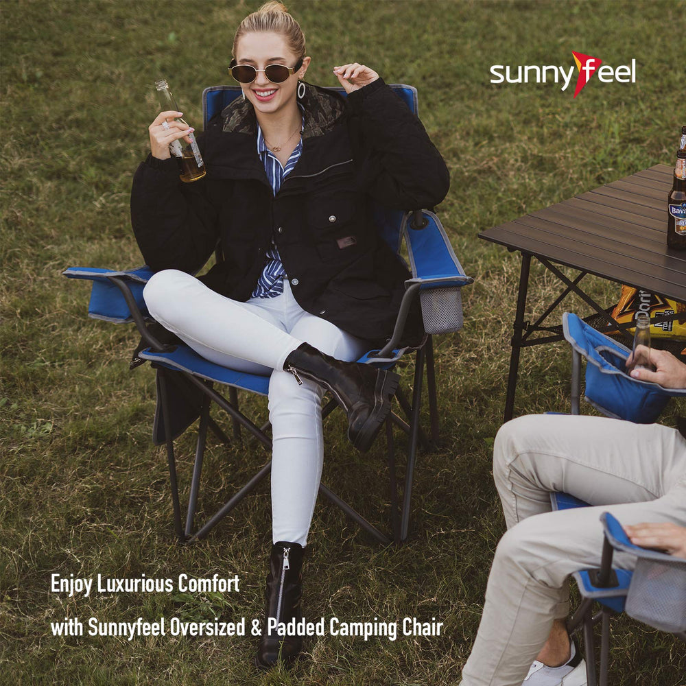 SunnyFeel backyard setup blue chair ready for camping, picnics, or travel