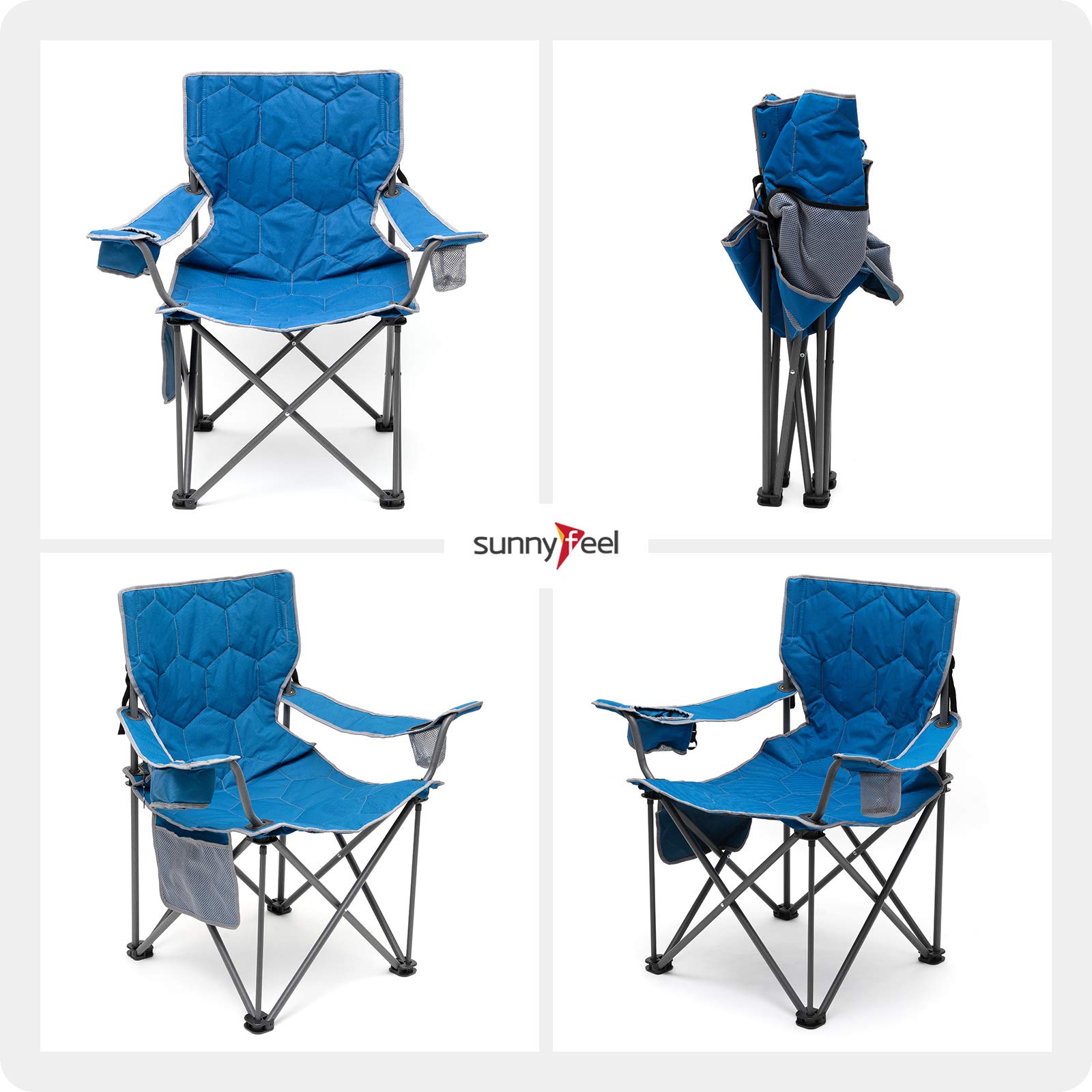 SunnyFeel chair on a beach scene in blue demonstrates versatile outdoor seating