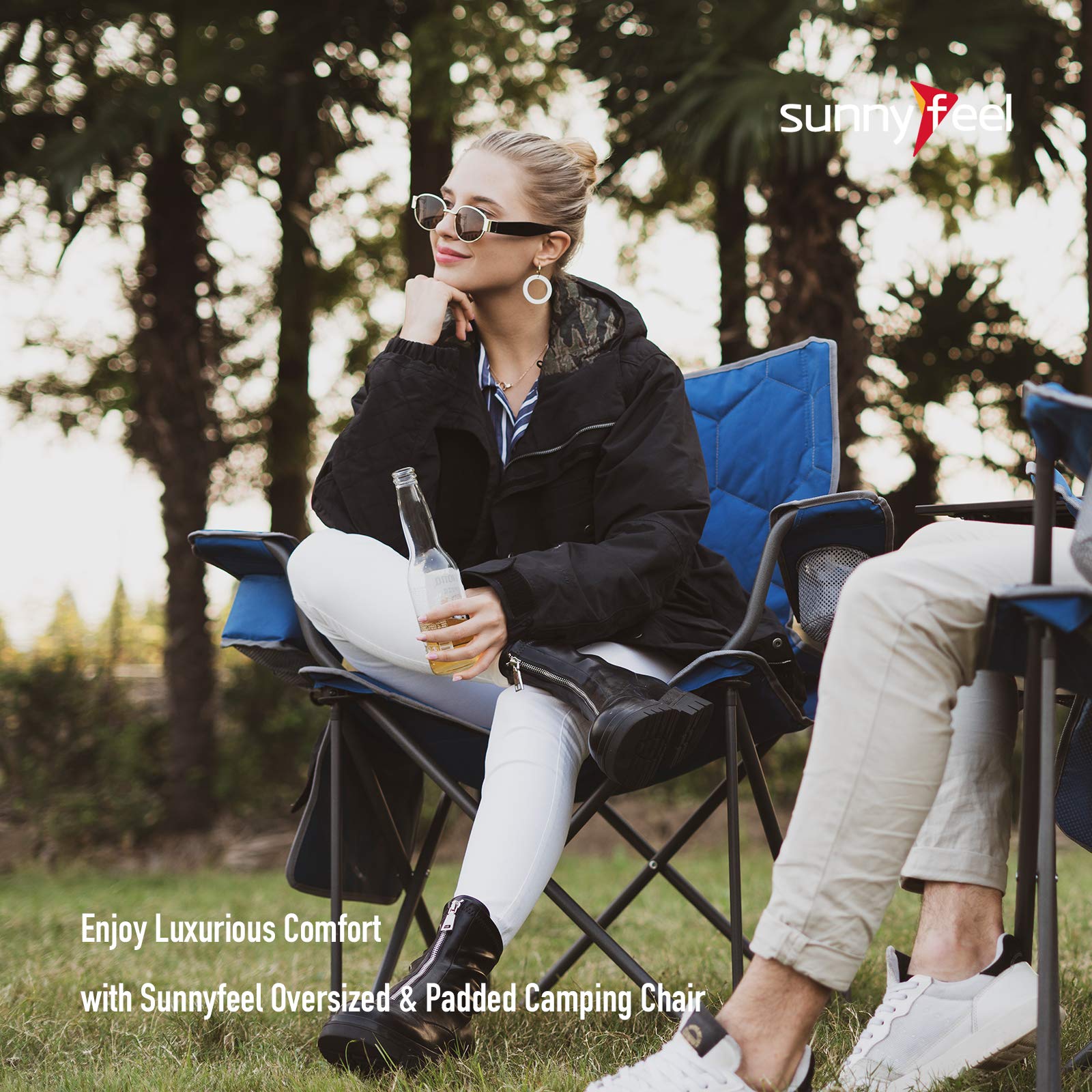 SunnyFeel packed chair in carry bag in blue for compact travel