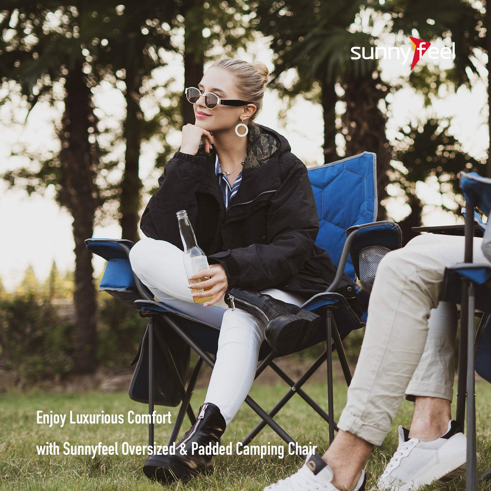 SunnyFeel packed chair in carry bag in blue for compact travel