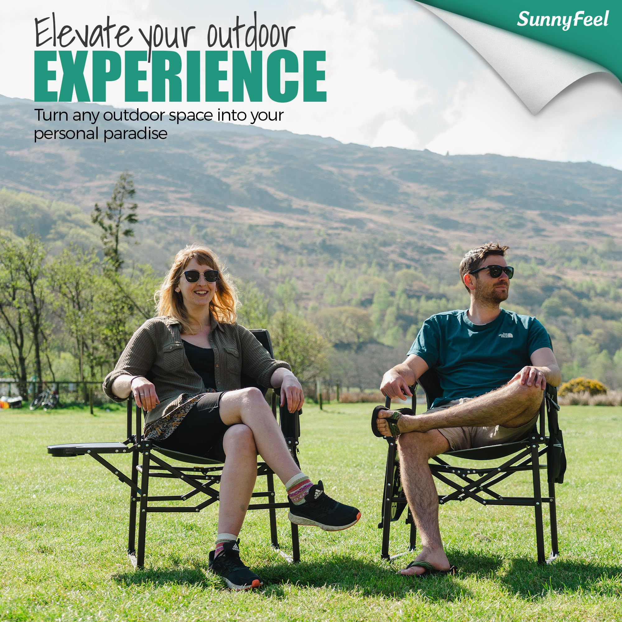 SunnyFeel steel-frame folding chair offers sturdy support for heavy-duty outdoor use.
