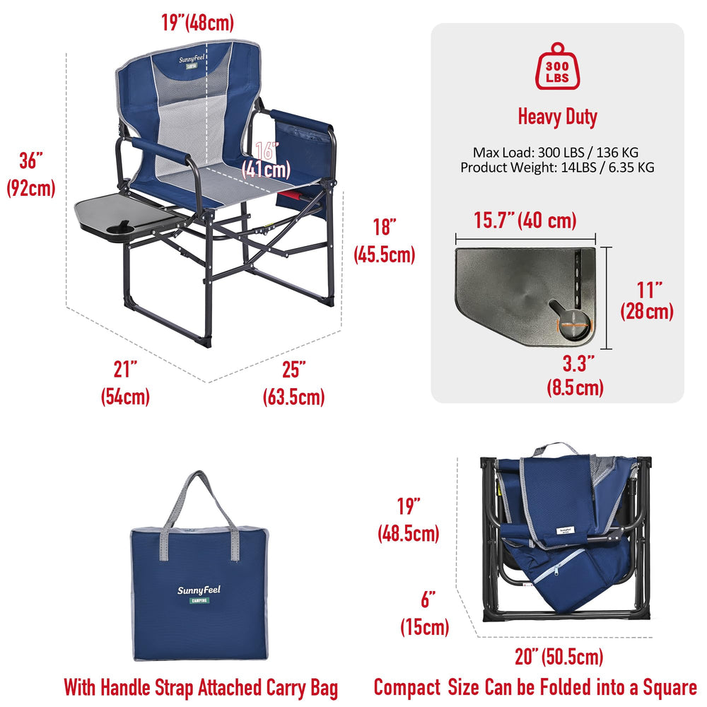 SunnyFeel Camping Directors Chair with durable steel frame supporting up to 300 lbs
