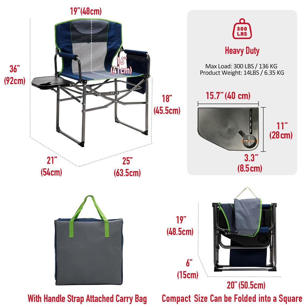 SunnyFeel easy-setup directors chair unfolds quickly for outdoor seating.