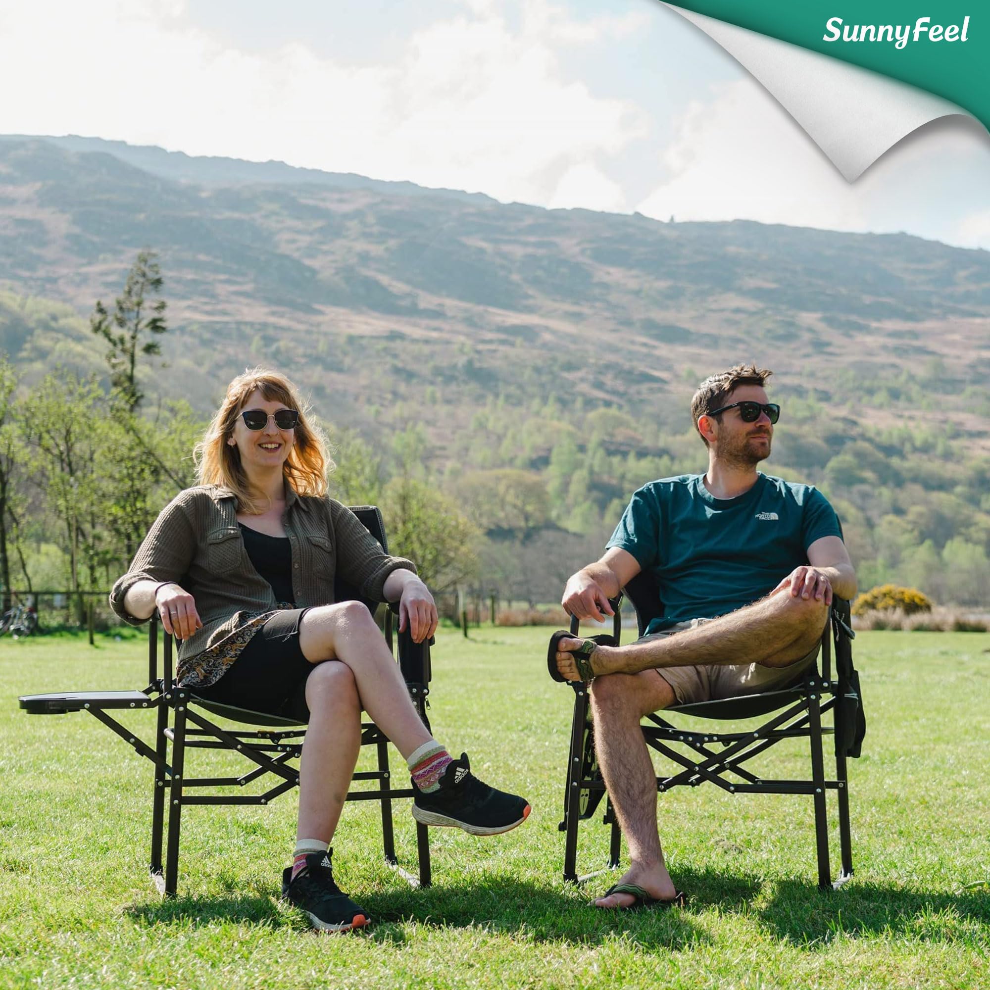 SunnyFeel camping directors chair folded compact for portability.