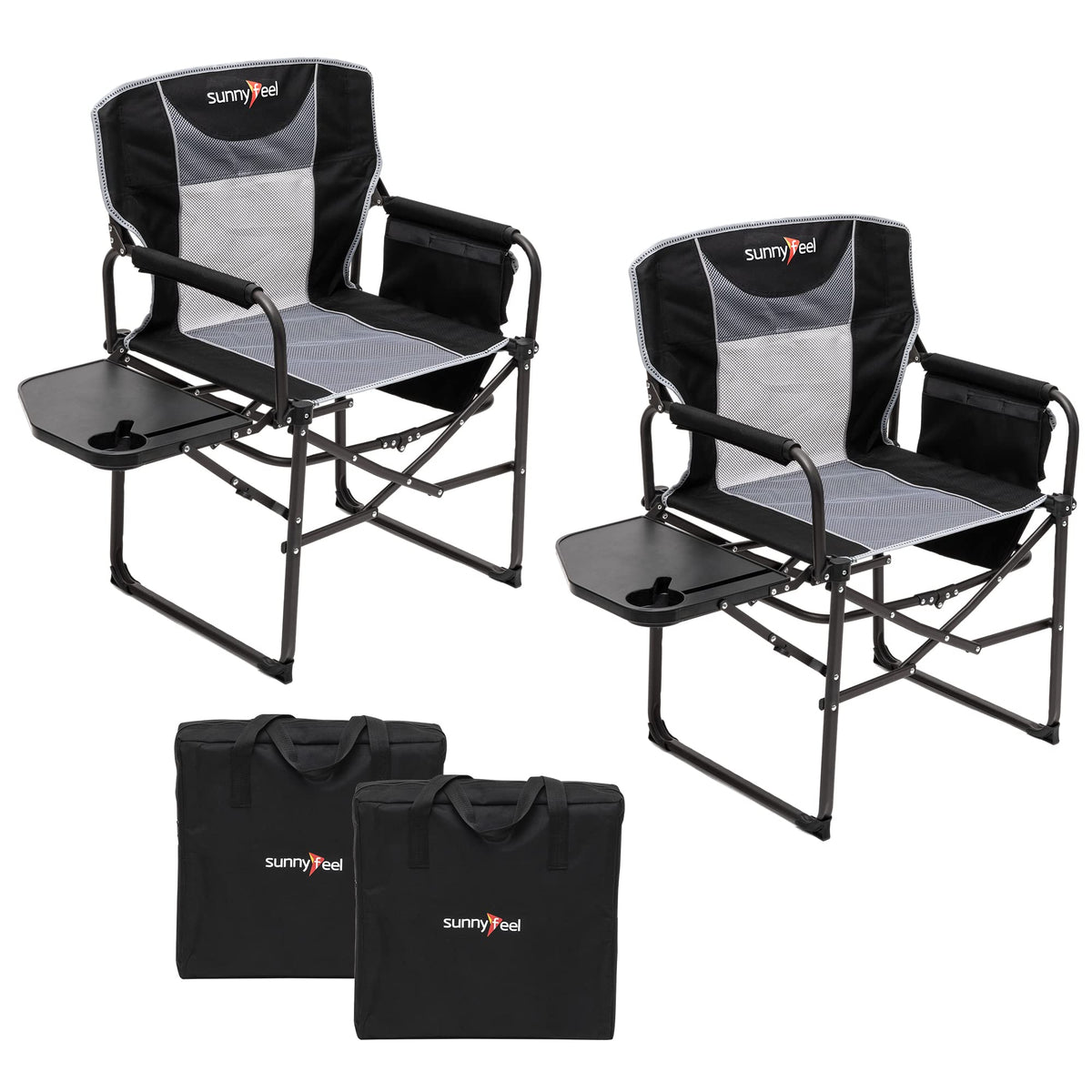 SunnyFeel camping directors chair in open setup for quick seating