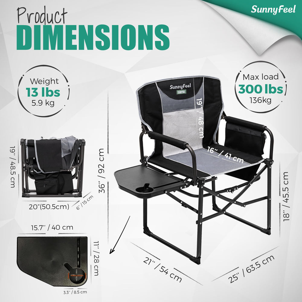 SunnyFeel camping directors chair with built-in storage pockets for quick access