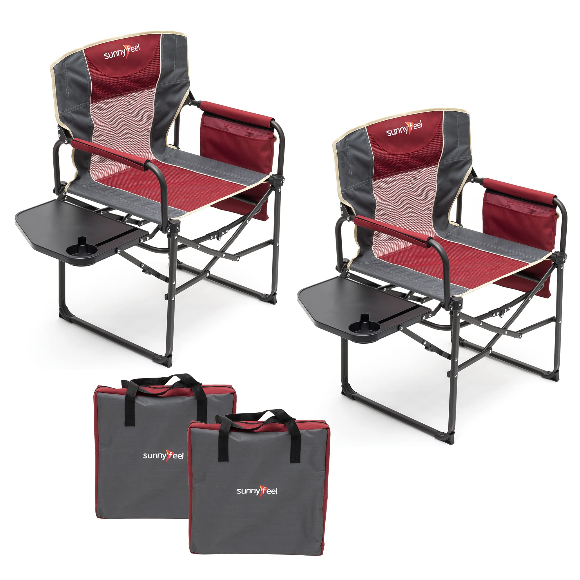 SunnyFeel Camping Directors Chair with side table for beverages, ideal for outdoor use