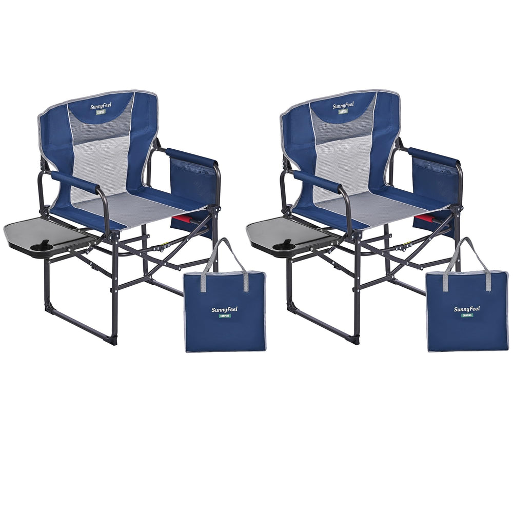 SunnyFeel camping directors chair with side table for convenient outdoor meals.