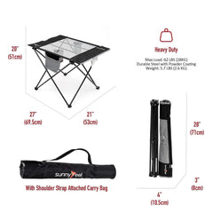Sunnyfeel camping table folding-frame highlights quick setup and compact storage.