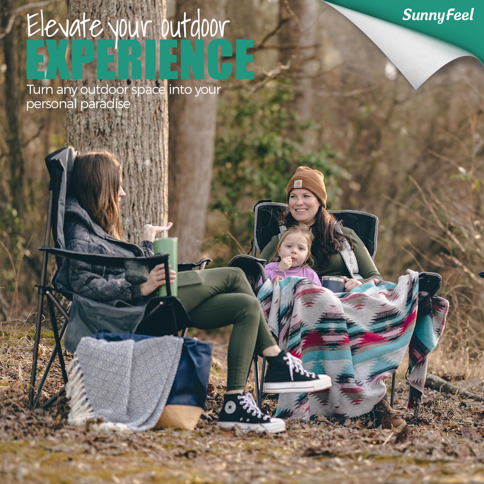 SUNNYFEEL chair with cup holders and bottle opener keeps drinks within reach.