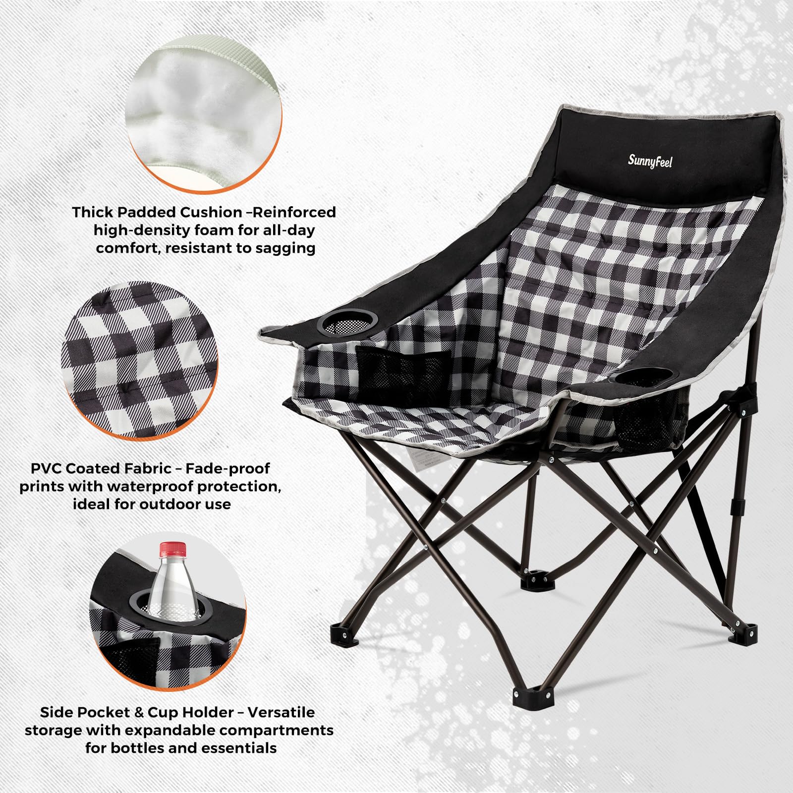 SunnyFeel chair with side pocket and beverage holder enables hands-free enjoyment.