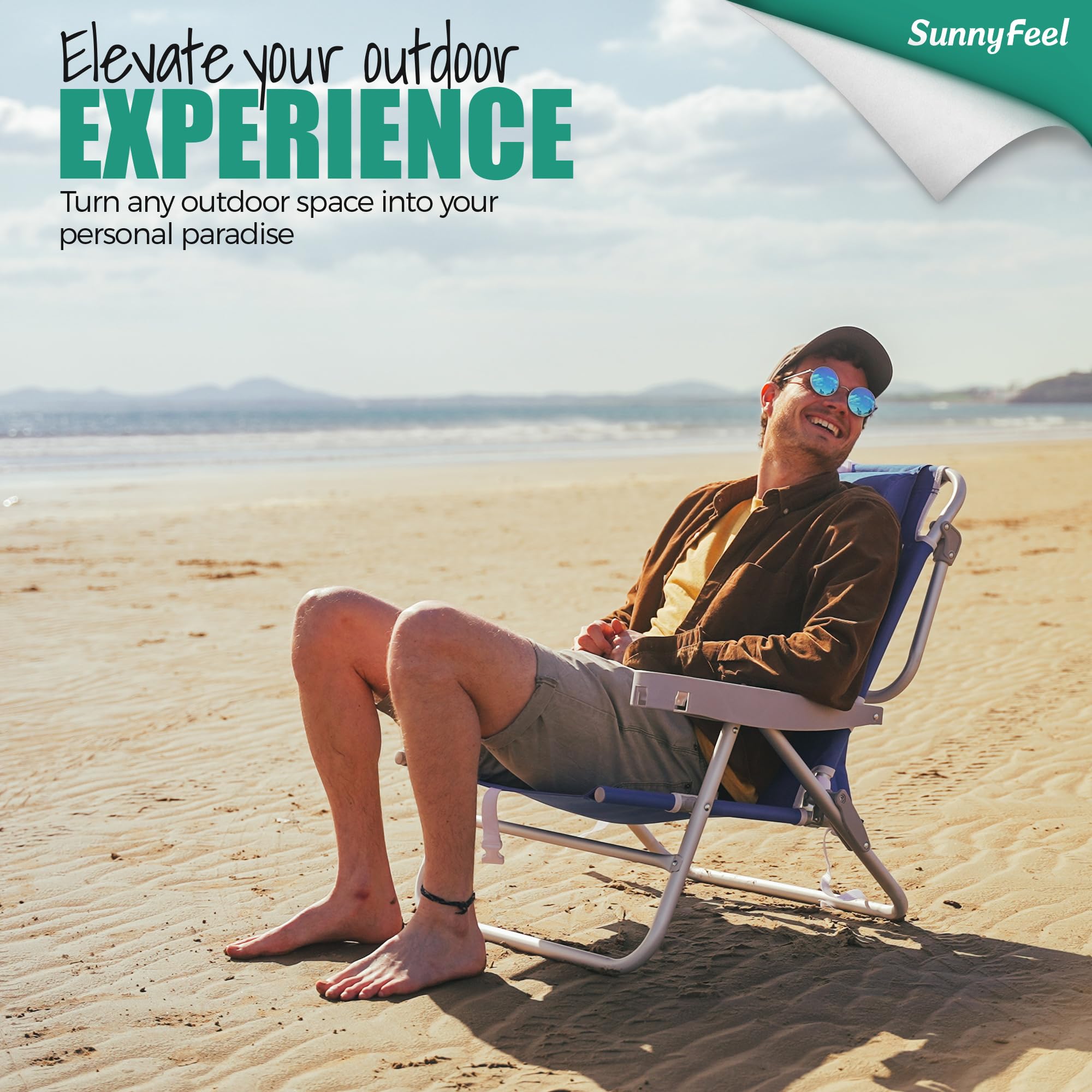 SunnyFeel chair with cup holder keeps drinks within reach outdoors.