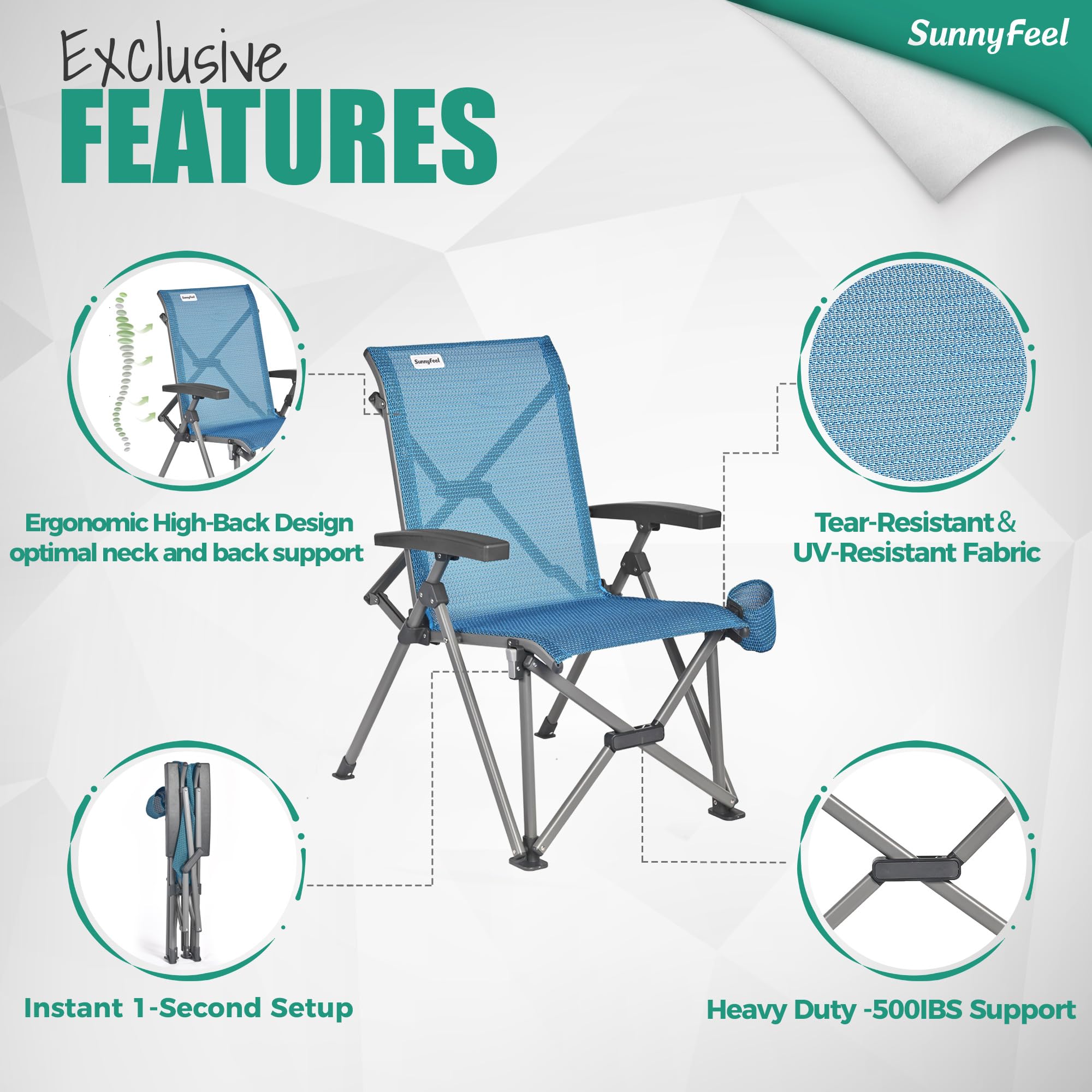 SunnyFeel chair features cup holder for beverages during outdoor use.