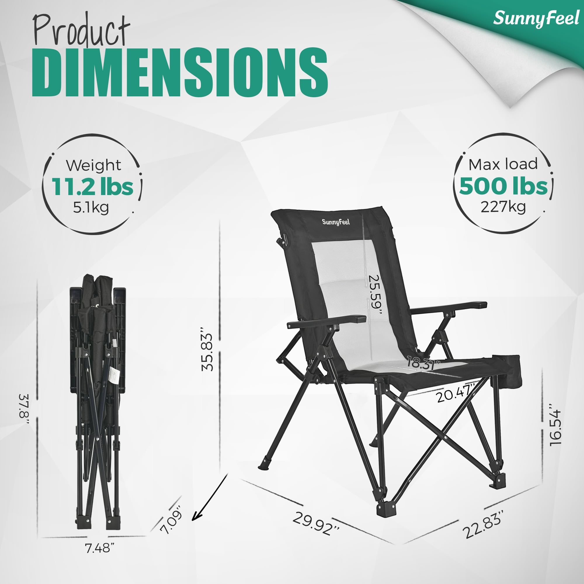 SunnyFeel cross-braced steel-frame chair showing sturdy stability