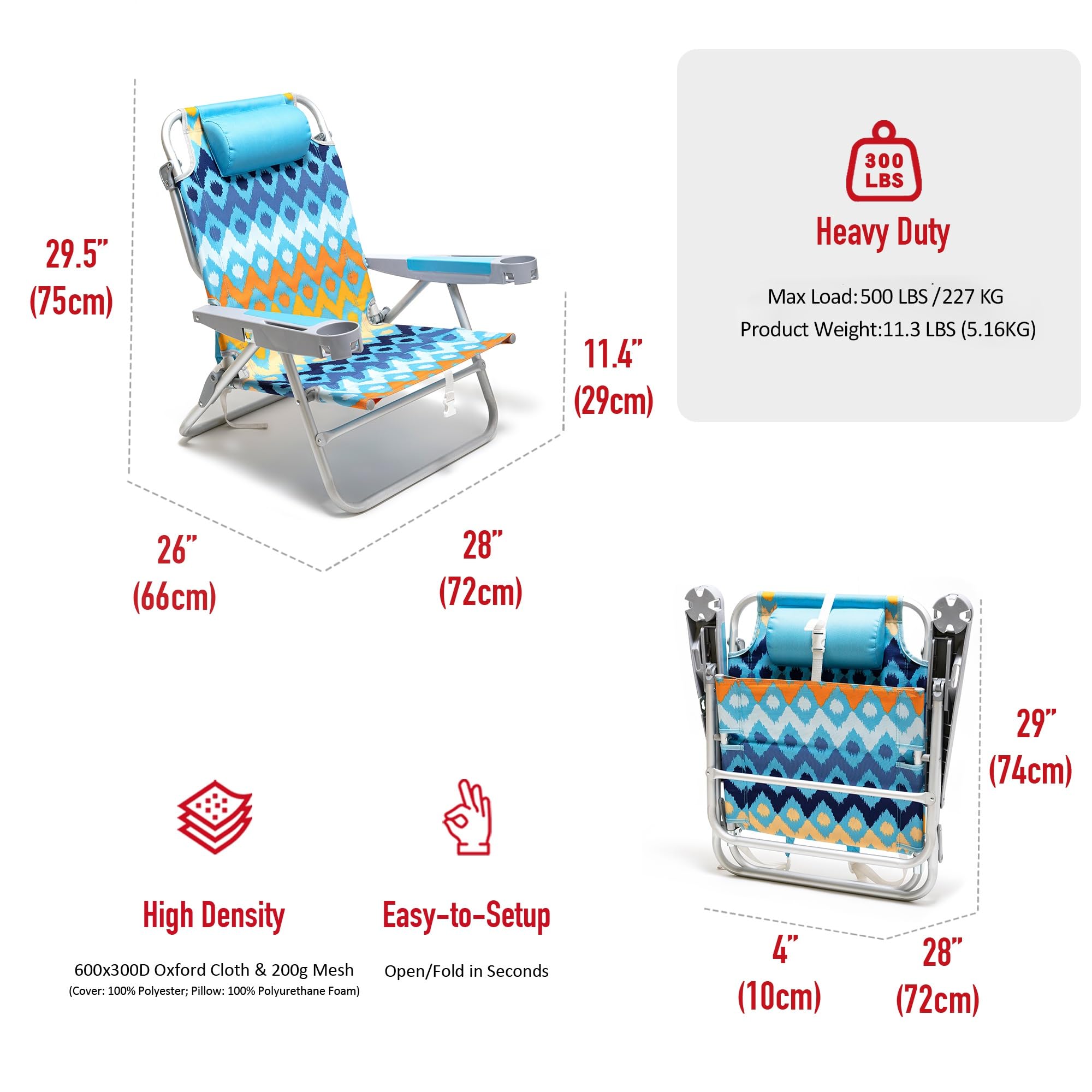SunnyFeel extra-wide 28-inch low beach chair extended for comfortable lounging.
