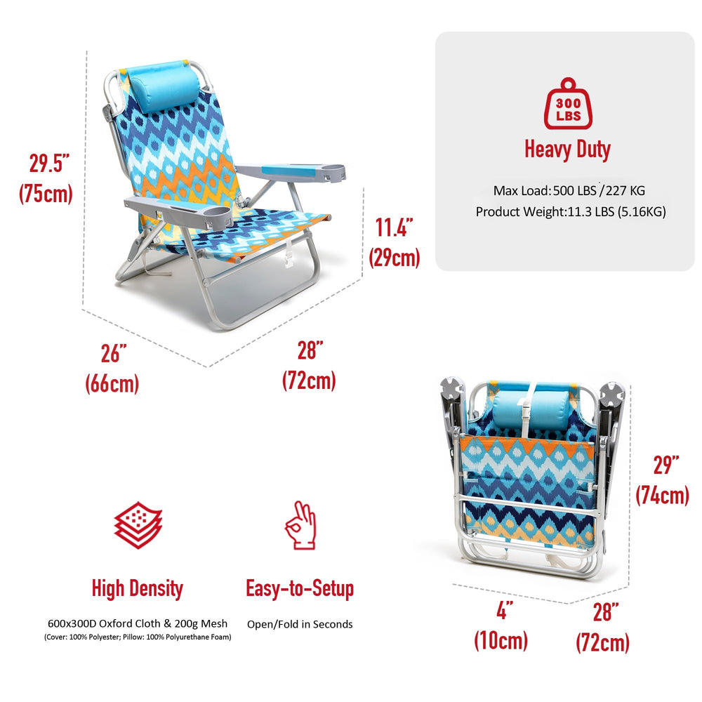 SunnyFeel extra-wide 28-inch low beach chair extended for comfortable lounging.