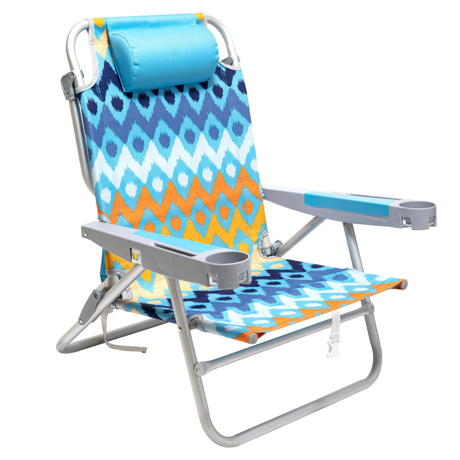 SunnyFeel extra-wide 28-inch low beach chair folded for easy transport and storage.