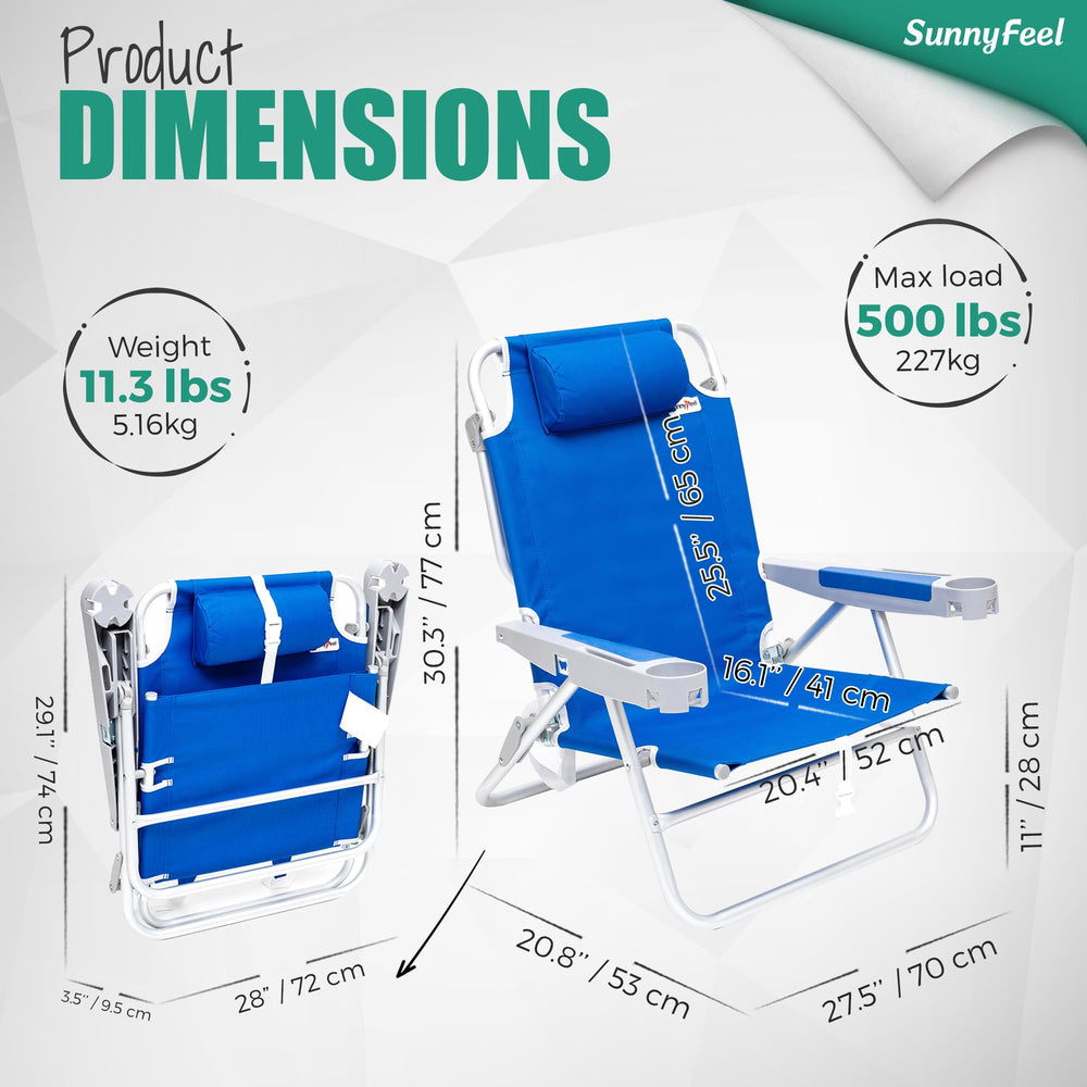 SunnyFeel extra-wide 28in beach chair 5-position recline for personalized comfort