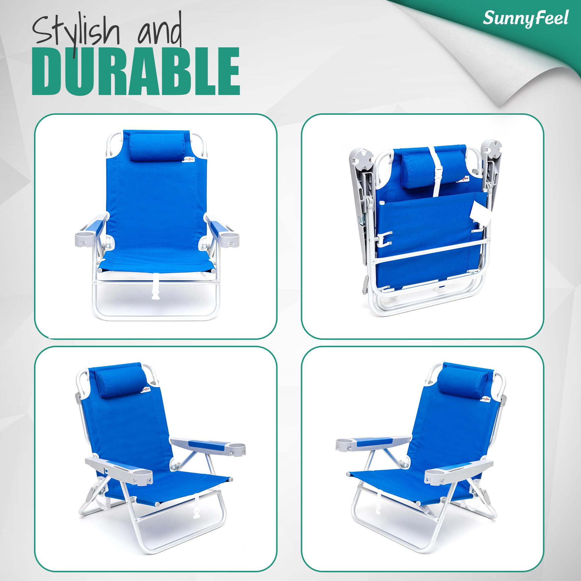 SunnyFeel Extra Wide 28-inch Low Beach Chair folding strap supports simple transport
