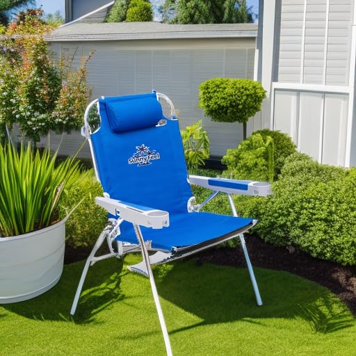 SunnyFeel Extra Wide 28-inch Low Beach Chair closeup shows durable Oxford cloth and mesh.