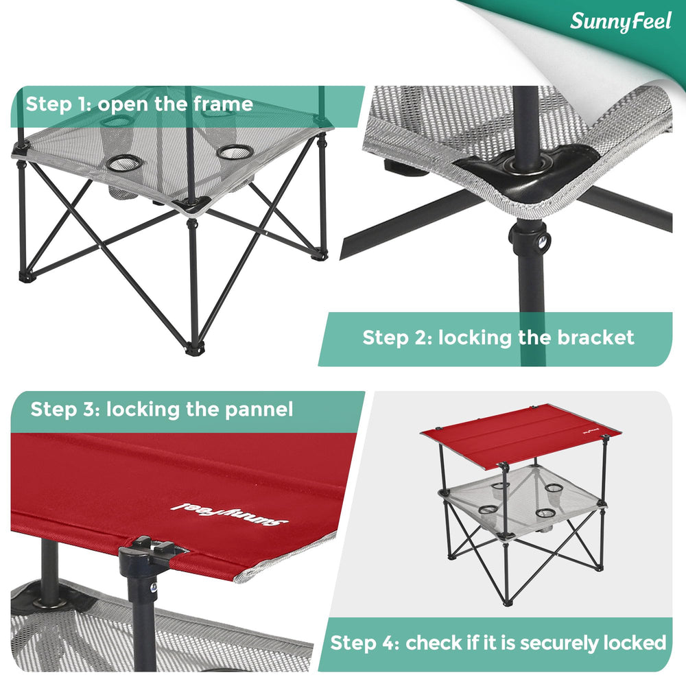 Sunnyfeel folding camping table height aligns with chairs for comfortable use.
