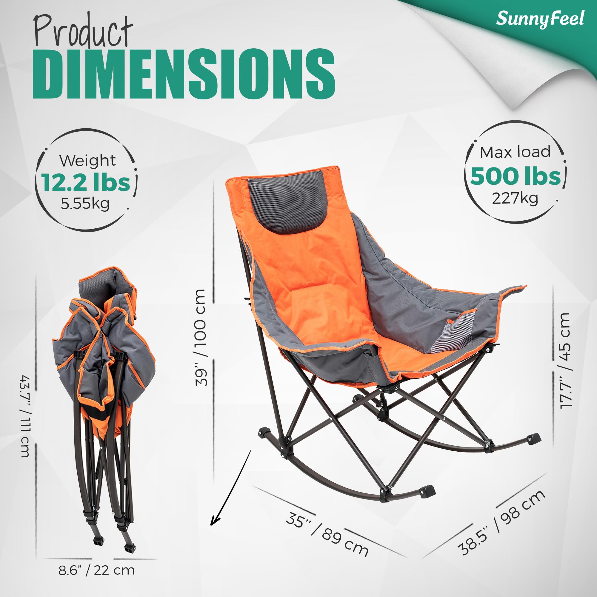 SunnyFeel heated camping chair side pockets keep sunglasses and phone handy