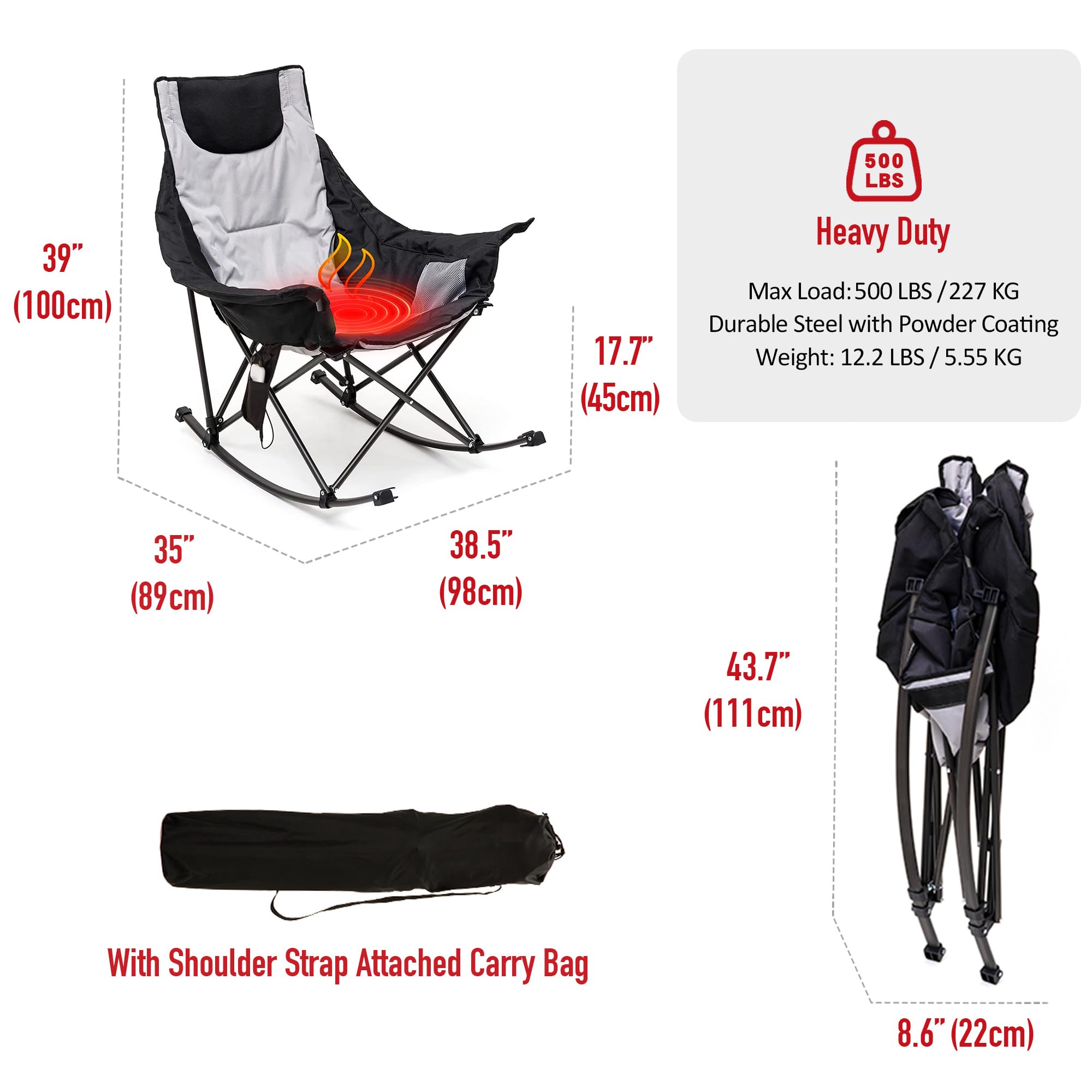 SunnyFeel heated camping chair side pockets keep essentials within arm's reach.