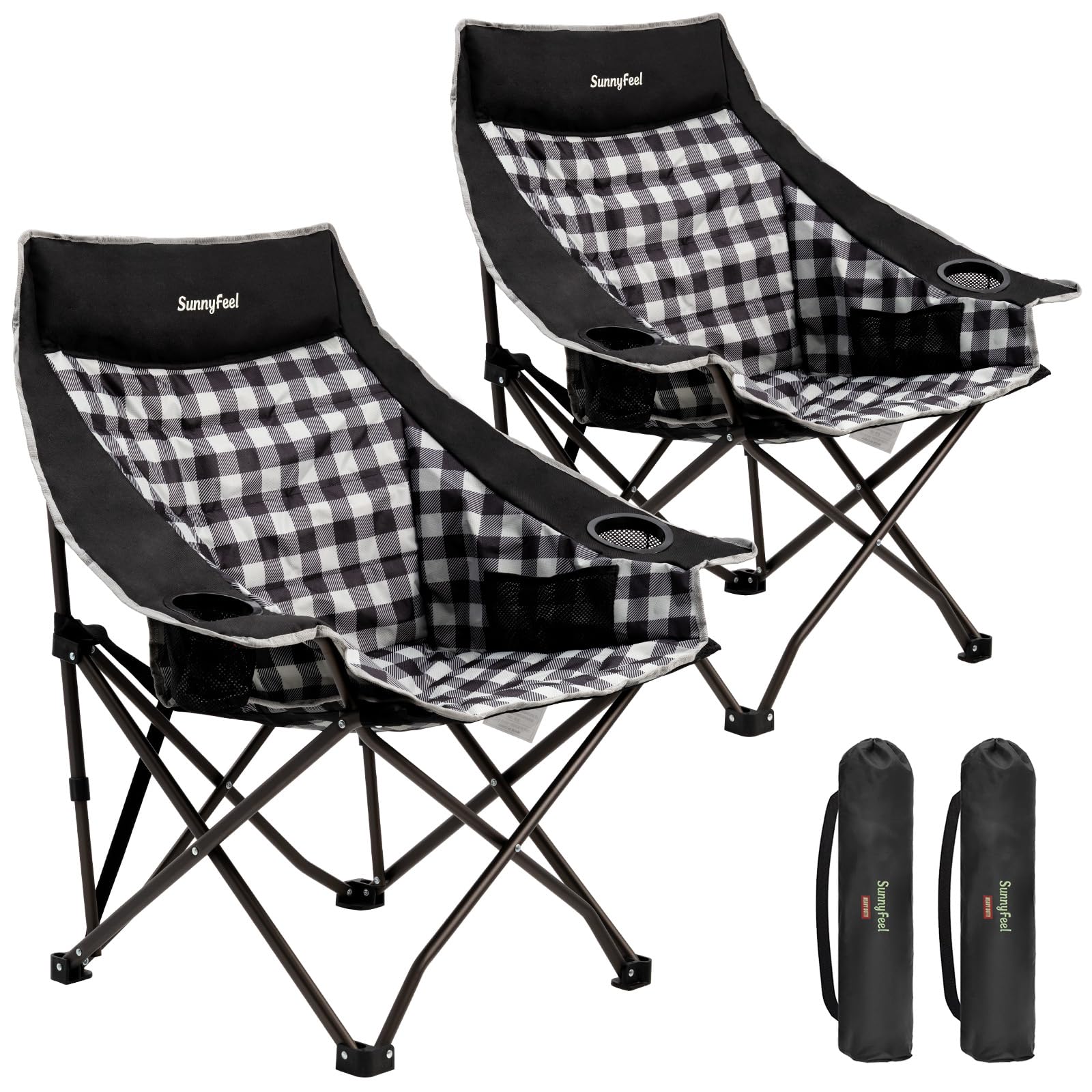 SunnyFeel heavy-duty camping chair with side table offers convenient storage and drink access.