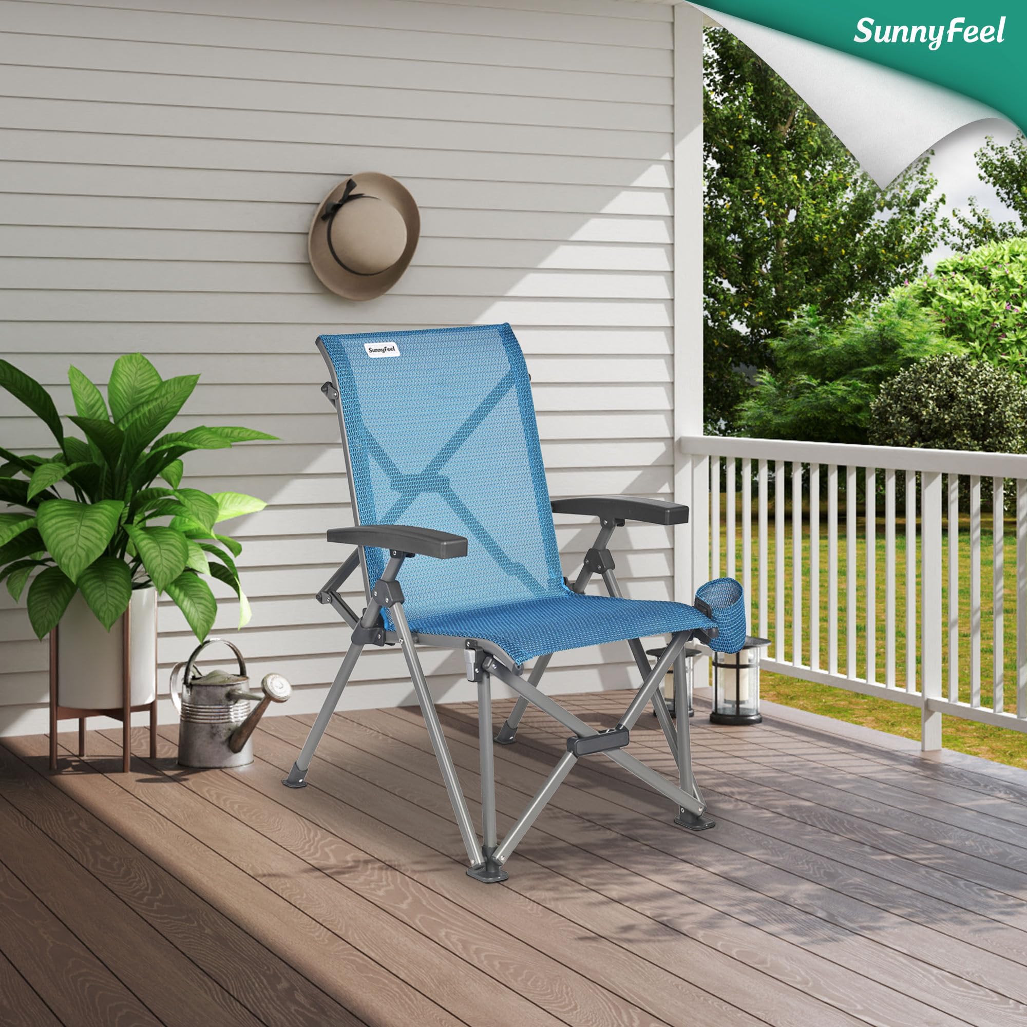 SunnyFeel heavy-duty folding camp chair highlights frame strength for 500lbs.