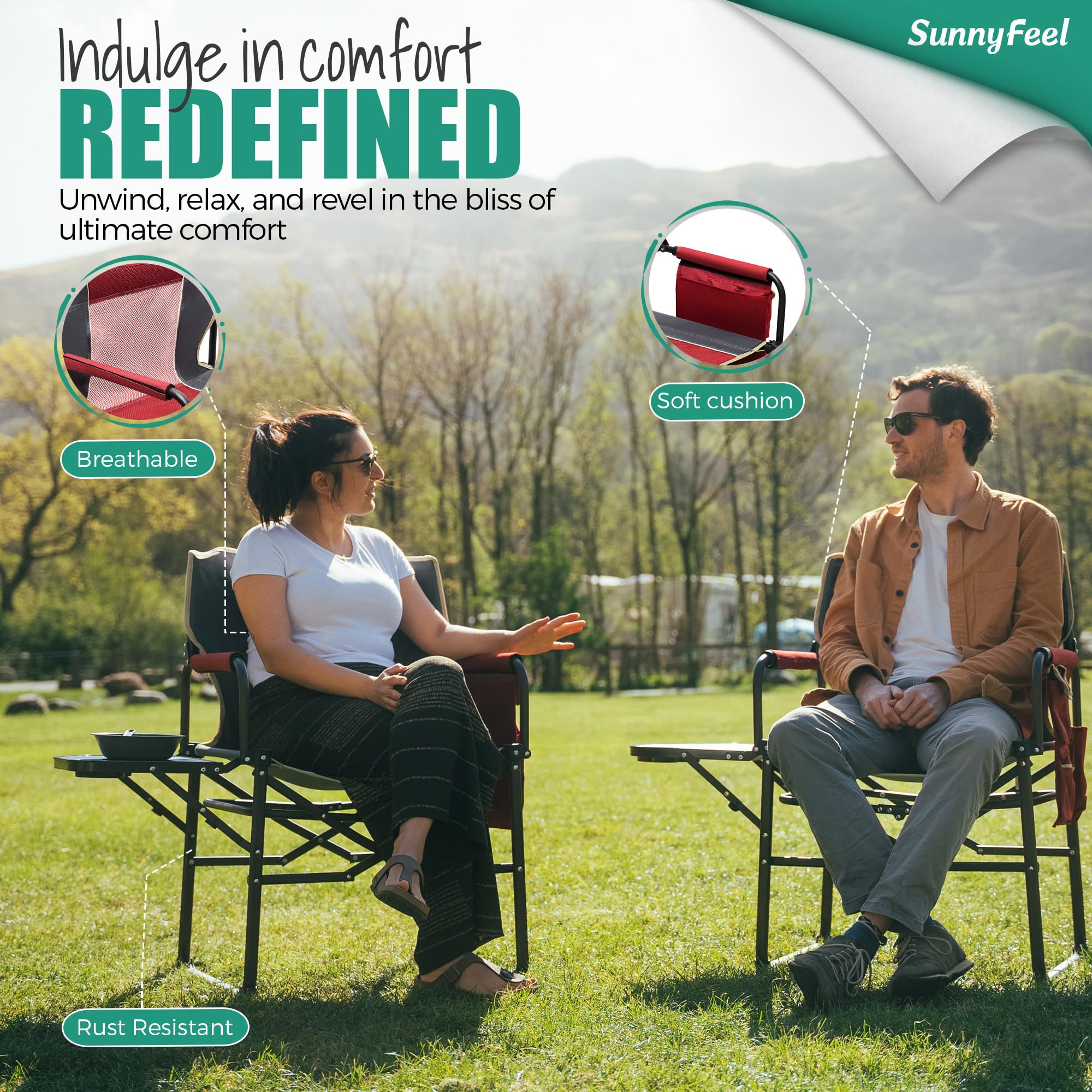 Sunnyfeel heavy-duty steel frame closeup highlighting 300 lb capacity