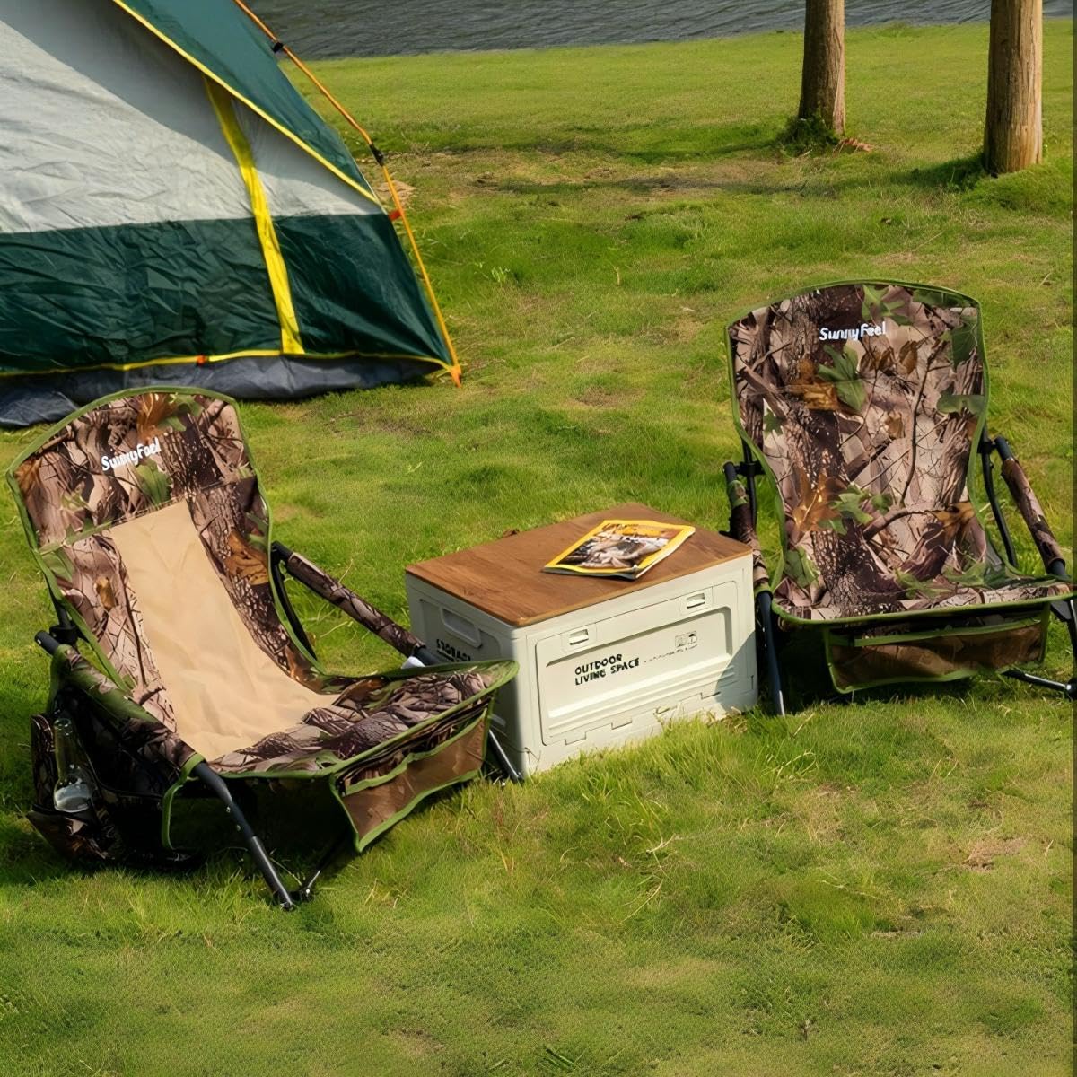 SUNNYFEEL hunting blind chair front and side pockets highlight gear storage for quick access