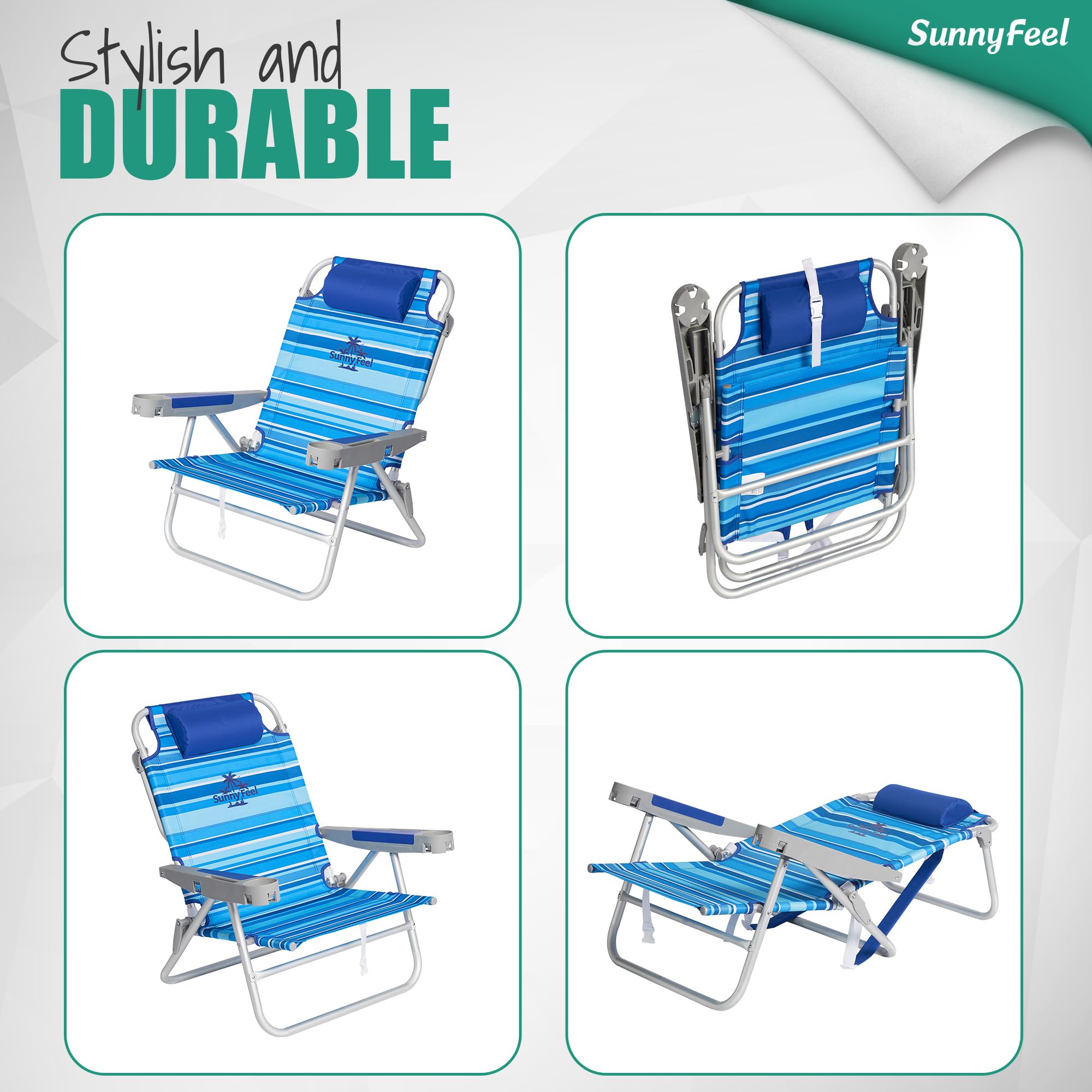 SunnyFeel lightweight 11lb portable chair ready for backpack-style transport
