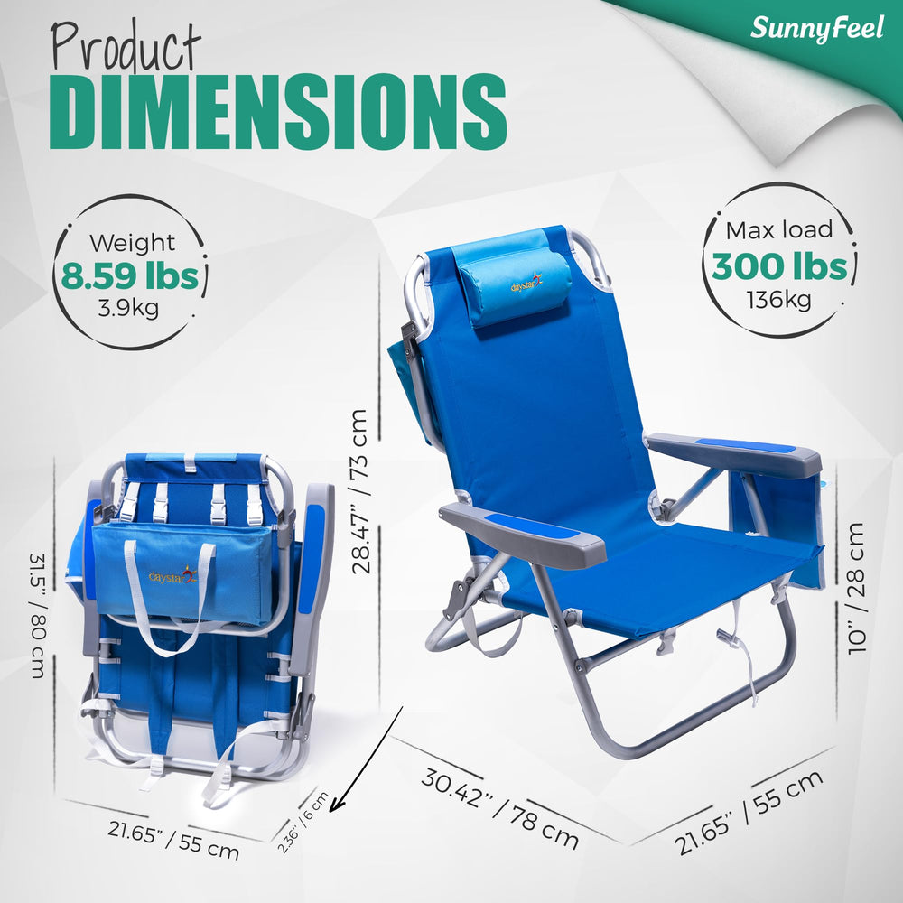 SunnyFeel Low Beach Chair blue folded compact view highlights easy portability