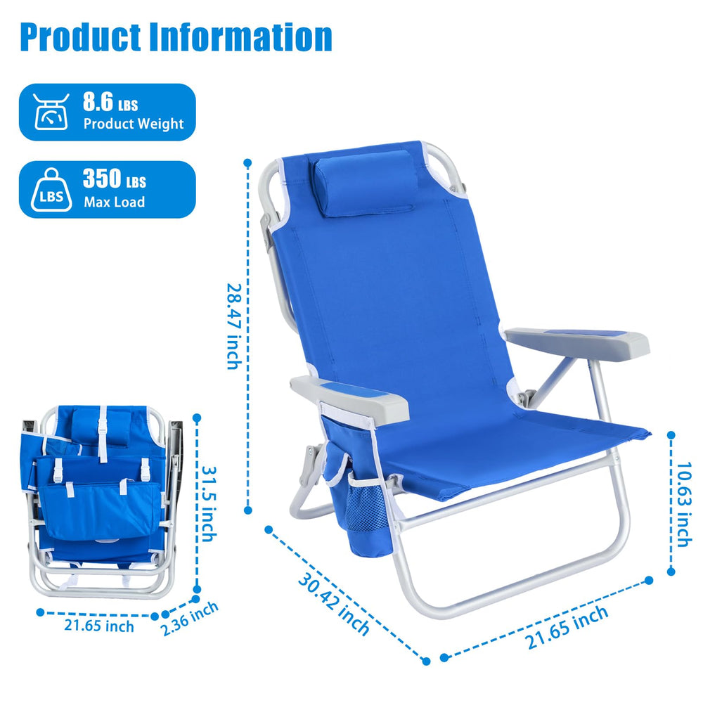 SunnyFeel Low Beach Chair blue folded compact view highlights easy portability