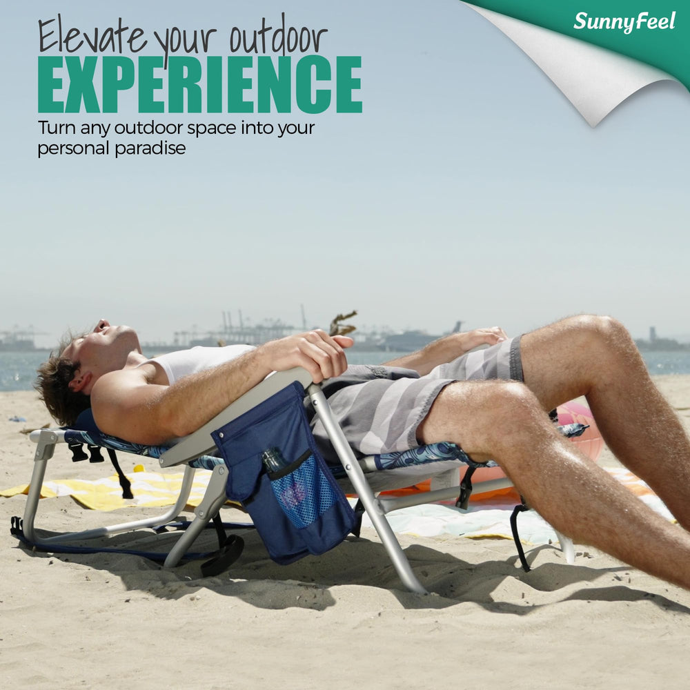 SunnyFeel Low Beach Chair sturdy aluminum frame supports up to 300 lbs.