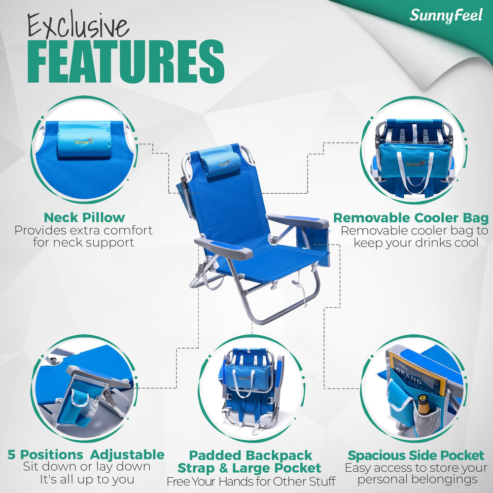 SunnyFeel Low Beach Chair breathable Oxford cloth and mesh blue stays cooler outdoors