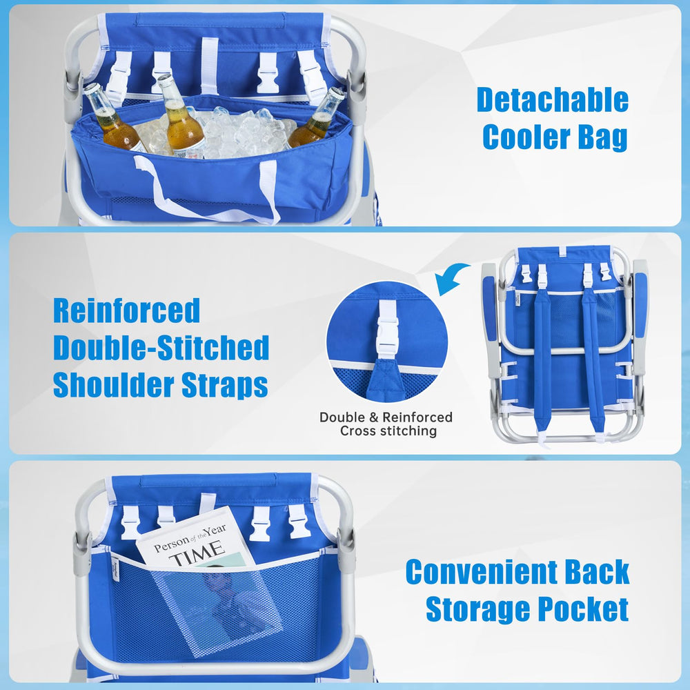SunnyFeel Low Beach Chair breathable Oxford cloth and mesh blue stays cooler outdoors