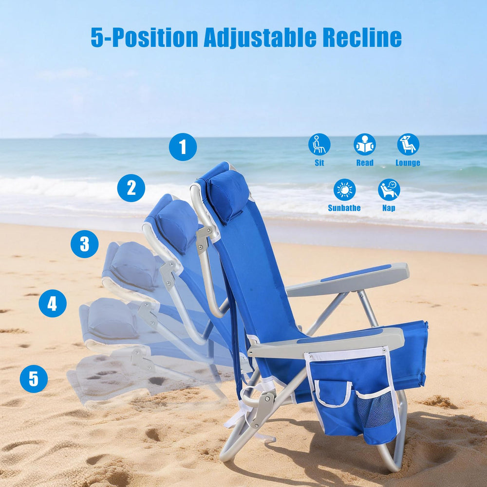 SunnyFeel Low Beach Chair blue with shoulder straps enables quick, convenient carry