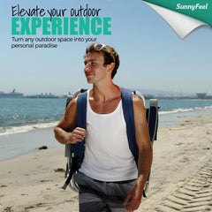 SunnyFeel Low Beach Chair blue with shoulder straps enables quick, convenient carry