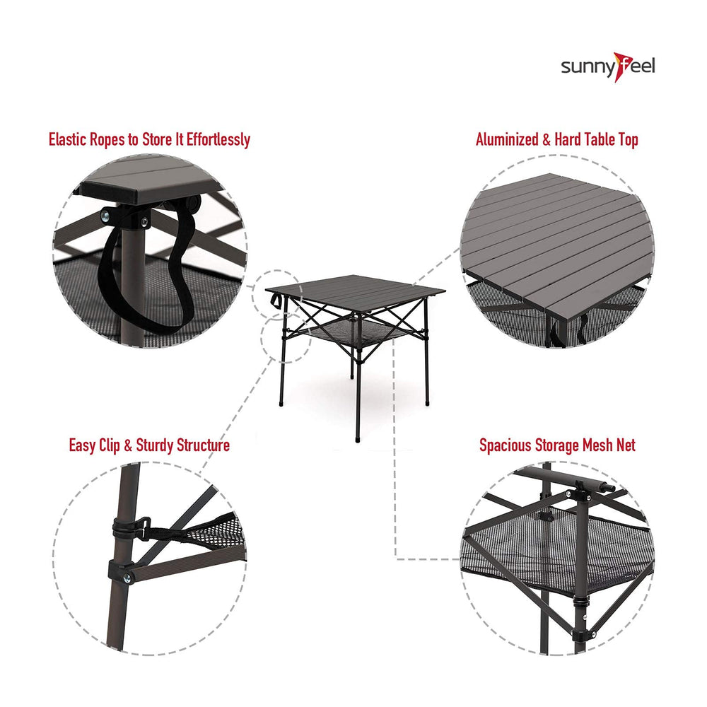 SunnyFeel 4-person dining setup on the SunnyFeel table